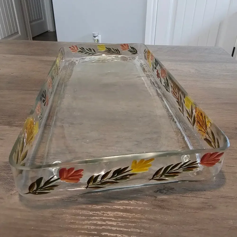 Vintage Hand Painted Glass Tray Floral Rectangle Retro Cottage Trinket Holder